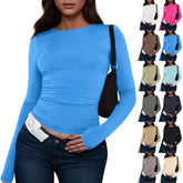 Women Long Sleeve T-Shirt Casual Minimalist Style Solid Color Top