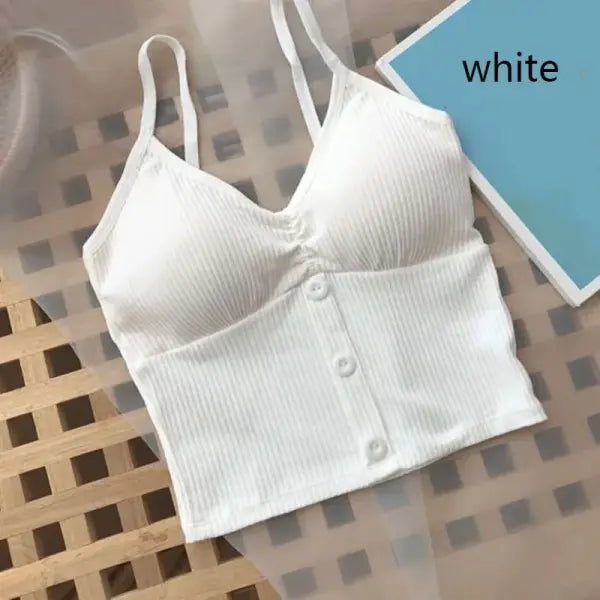 Women Knitted Tank Top Strap Vest Female Knitting Crop Top Chest Wrap Pure Cotton Underwear Camisoles - White / One Size