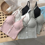 Women Knitted Tank Strap Vest Pure Cotton Button Crop Top Style