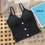 Women Knitted Tank Top Strap Vest Female Knitting Crop Top Chest Wrap Pure Cotton Underwear Camisoles - Black / One Size