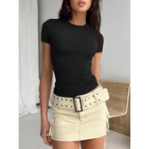 Slight strech fabric slim fit women crop top t-shirt