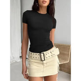Slight strech fabric slim fit women crop top t-shirt
