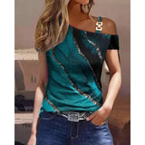 Geometric Pattern Polyester Jersey Short Sleeve Women T Shirt