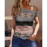 Geometric Pattern Polyester Jersey Short Sleeve Women T Shirt - Lotus root color / S