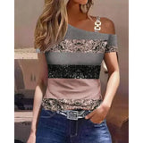 Geometric Pattern Polyester Jersey Short Sleeve Women T Shirt