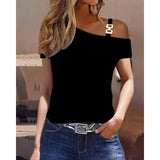 Geometric Pattern Polyester Jersey Short Sleeve Women T Shirt