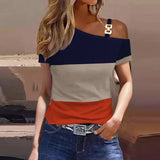 Geometric Pattern Polyester Jersey Short Sleeve Women T Shirt