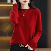 Women’s O-Neck Knit Sweater – Warm Basic Winter Pullover Long Sleeve Casual Solid Jumper - Burgundy / S