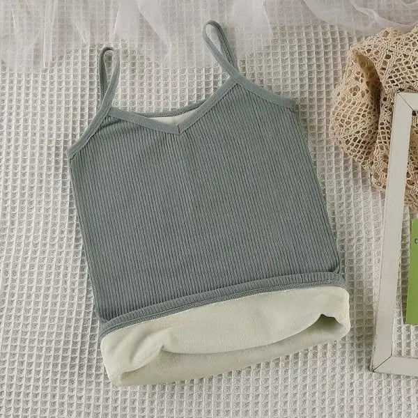 Women Winter Warm Underwear Solid Color Thermal Casual Nightwear Sexy Elasticity Female Thin Velvet T-shirt Sleeveless