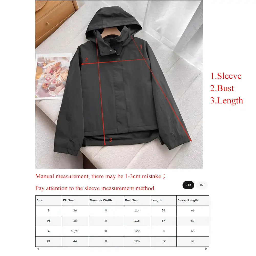 Women’s Casual Polyester Jacket with Hood Size Chart