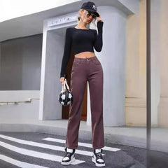 Women’s Denim Trousers in High Waist Retro Fashion Style - Himpall