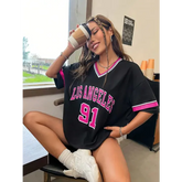 Women Los Angeles 91 Letter Street Wear Spring Summer Polyester Broadcloth Top - WCL31701 / M