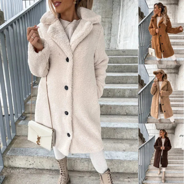 Women's Long-Sleeved Lapel Plush Jacket Available in Multiple Colors - Himpall