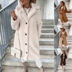 Women's Long-Sleeved Lapel Plush Jacket Available in Multiple Colors - Himpall