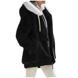 Women’s Polyester Hooded Autumn Winter Jacket - Black / XXL