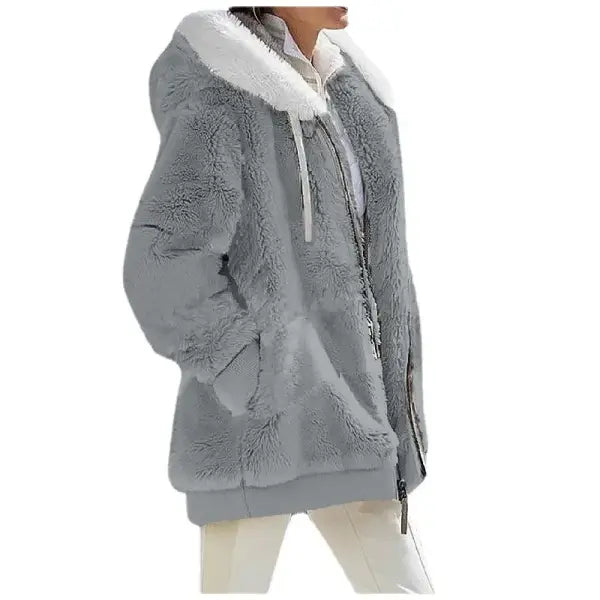 Women’s Polyester Hooded Autumn Winter Jacket - Light Grey / S