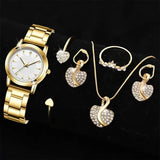Elegant Women Quartz Watch with Alloy Band Buckle Jewelry Set - Gold