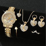 Elegant Women Quartz Watch with Alloy Band Buckle Jewelry Set - Gold