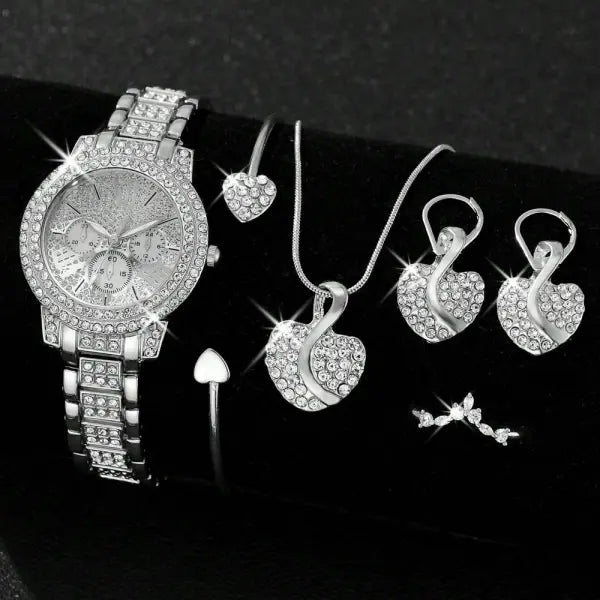 Elegant Women Quartz Watch with Alloy Band Buckle Jewelry Set - Gold