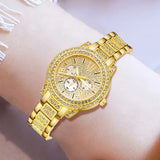 Elegant Women Quartz Watch with Alloy Band Buckle Jewelry Set - Gold