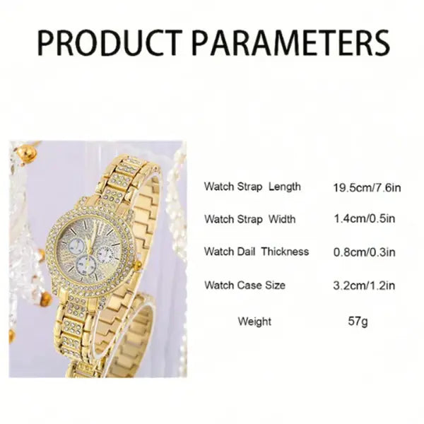 Elegant Women Quartz Watch with Alloy Band Buckle Jewelry Set - Gold