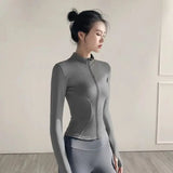 Women’s Running Jacket Knit Turn Down Collar Size Info - GRAY / XXL
