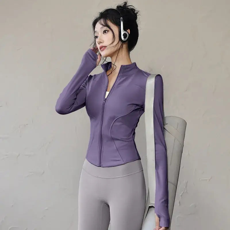 Women’s Running Jacket Knit Turn Down Collar Size Info - PURPLE / S