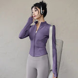 Women’s Running Jacket Knit Turn Down Collar Size Info - PURPLE / S
