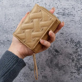Women’s Short Embroidered Love Zero Wallet Zipper Card Bag - Khaki