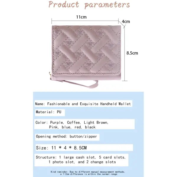 Women’s Short Embroidered Love Zero Wallet Zipper Card Bag - Khaki