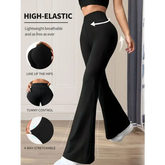 Women’s spring and summer high waisted tight fitting flared pants slim leg long black pants thin wide leg pants