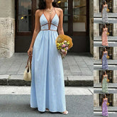 Women’s Striped Strappy Dresses Fashion Summer V-Neck Maxi Dress Party Beach Evening Dress Women’s Clothing - None