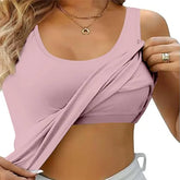 Womens Tank Tops With Built In Bras 2024 Summer Casual Crew Neck Sleeveless Camisole Plus Size Solid Color Tops