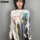 Gothic Anime Cartoon Print Vintage T-Shirt - Harajuku Patchwork Streetwear Drop Shoulder Tee