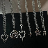 Y2K Flail Fire Heart Teeth Pendant Necklace for Women Men Charm Necklace Grunge Punk Fashion Jewelry