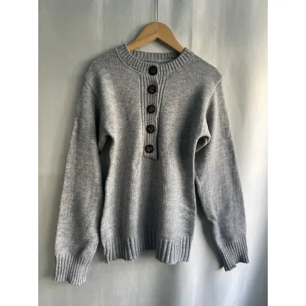 Y2K Gray V-Neck Sweater for Women – Autumn Winter Slim Fit Knitted Pullover