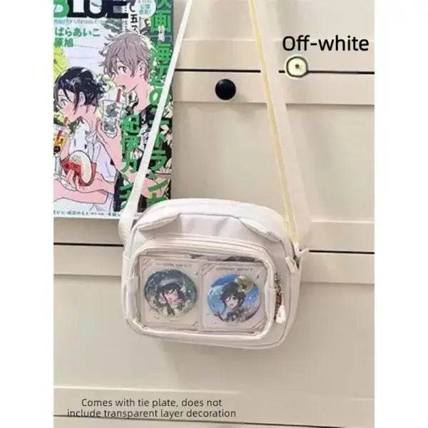 Y2K Japanese transparent itabag shoulder bag with DIY badge display - Beige-Small Bag