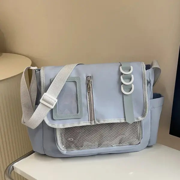 Y2K Japanese transparent itabag shoulder bag with DIY badge display - Blue
