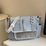 Y2K Japanese transparent itabag shoulder bag with DIY badge display - Blue