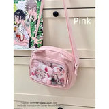 Y2K Japanese transparent itabag shoulder bag with DIY badge display - Pink-Small Bag