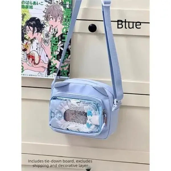 Y2K Japanese transparent itabag shoulder bag with DIY badge display - Blue-Small Bag