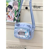 Y2K Japanese transparent itabag shoulder bag with DIY badge display - Blue-Small Bag