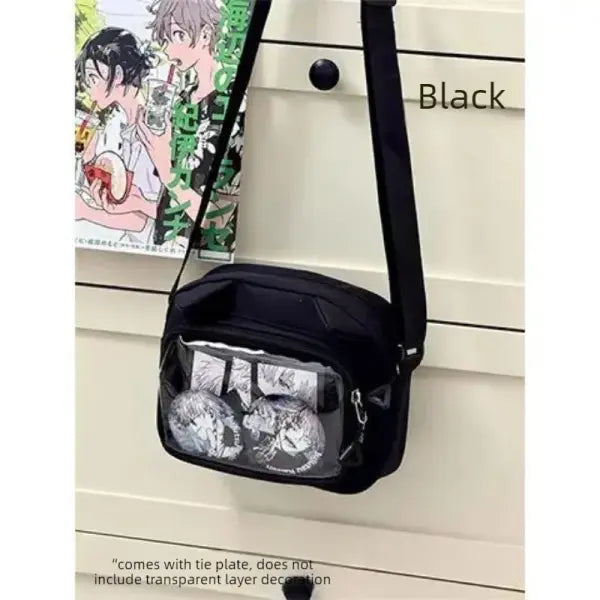 Y2K Japanese transparent itabag shoulder bag with DIY badge display - Black-Small Bag