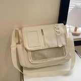 Y2K Japanese transparent itabag shoulder bag with DIY badge display - Beige