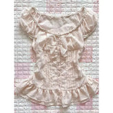 Y2K Pink Coquette Lace Baby Tee - Cute Maiden Sweet Harajuku Slim Top & Vintage Chic Shirt