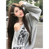 Women’s Y2K Oversized Long Sleeve T-Shirt - Sexy Print Streetwear Top & Korean Fashion Tee