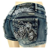 Y2K Wing Rivet Denim Shorts Low Waist Gothic Sexy Mini Skirt