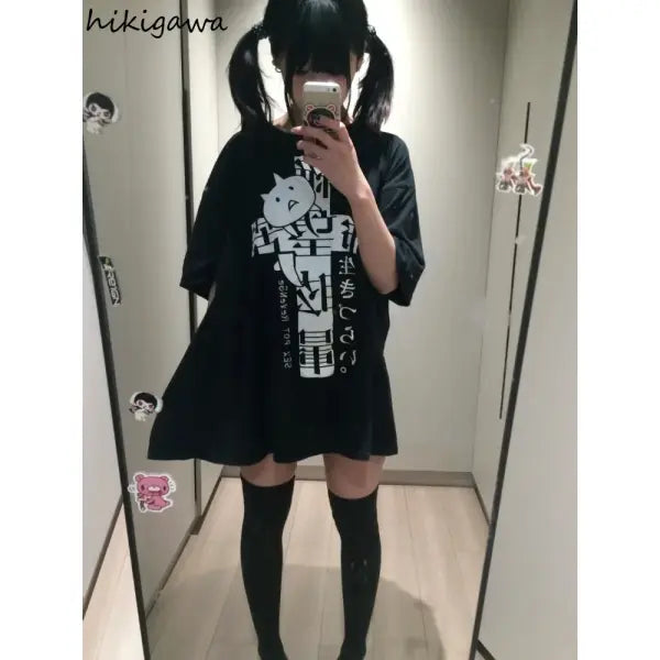Y2K Women Clothing Cotton Cartoon Print Oversized T Shirt