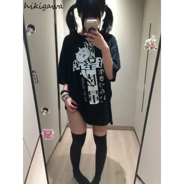 Y2K Women Clothing Cotton Cartoon Print Oversized T Shirt