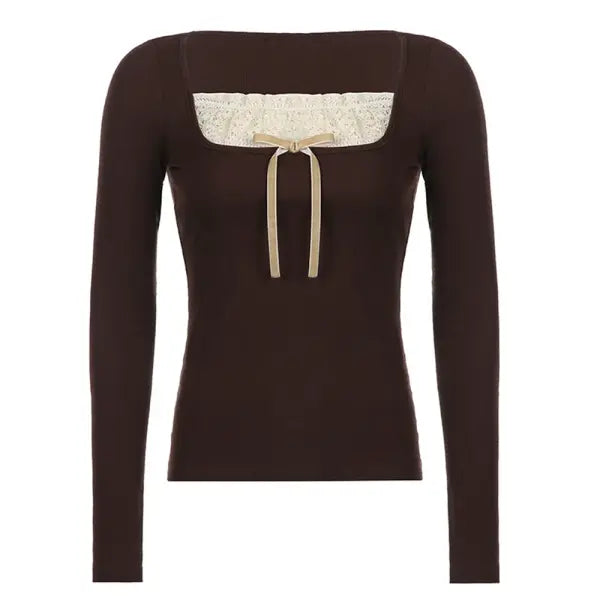 Women’s Y2K Long Sleeve Knitted Top – O-Neck Regular Fit Casual Tee